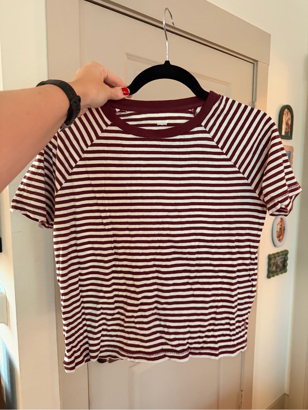 Levi's Maroon and White Striped Raglan Short Sleeve Tee